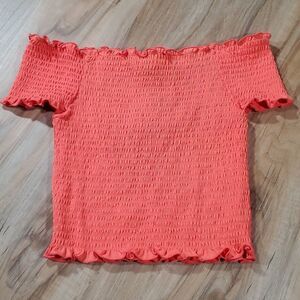🔸️NWT Rue21 Coral Stretchy Smocked Off Shoulder Crop Top Medium